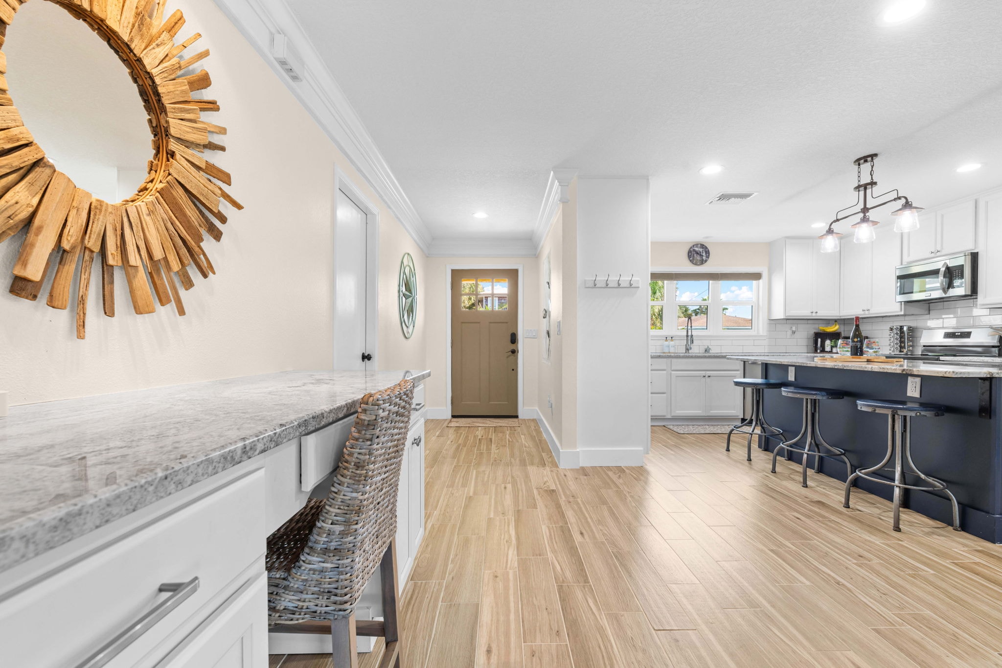 Open kitchen and dining area with natural light