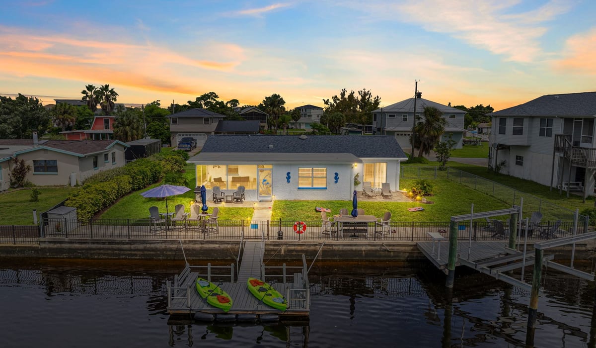 Aerial view of Hernando Beach canal waterfront homes and docks